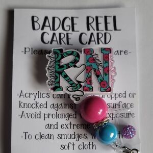 Hand Crafted RN Badge Reel with Pink and Blue Beads